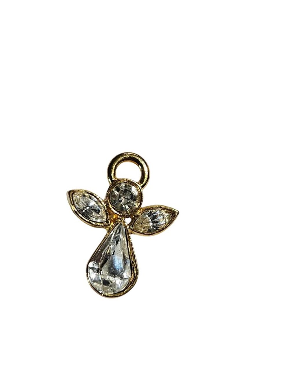 Vintage Clear Rhinestone Goldtone Angel Lapel Tack Pin 0.75 inch